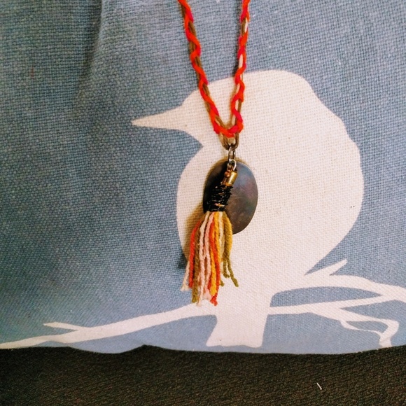 Tassel Copper Pendant Hemp Handmade Boho Necklace - Picture 3 of 5